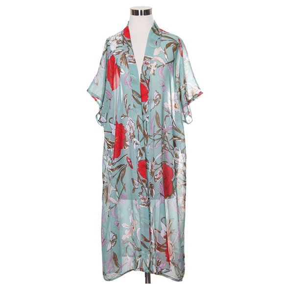 Code22 Blooming Flower Print Short Sleeve Kimono - Picture 1 of 4